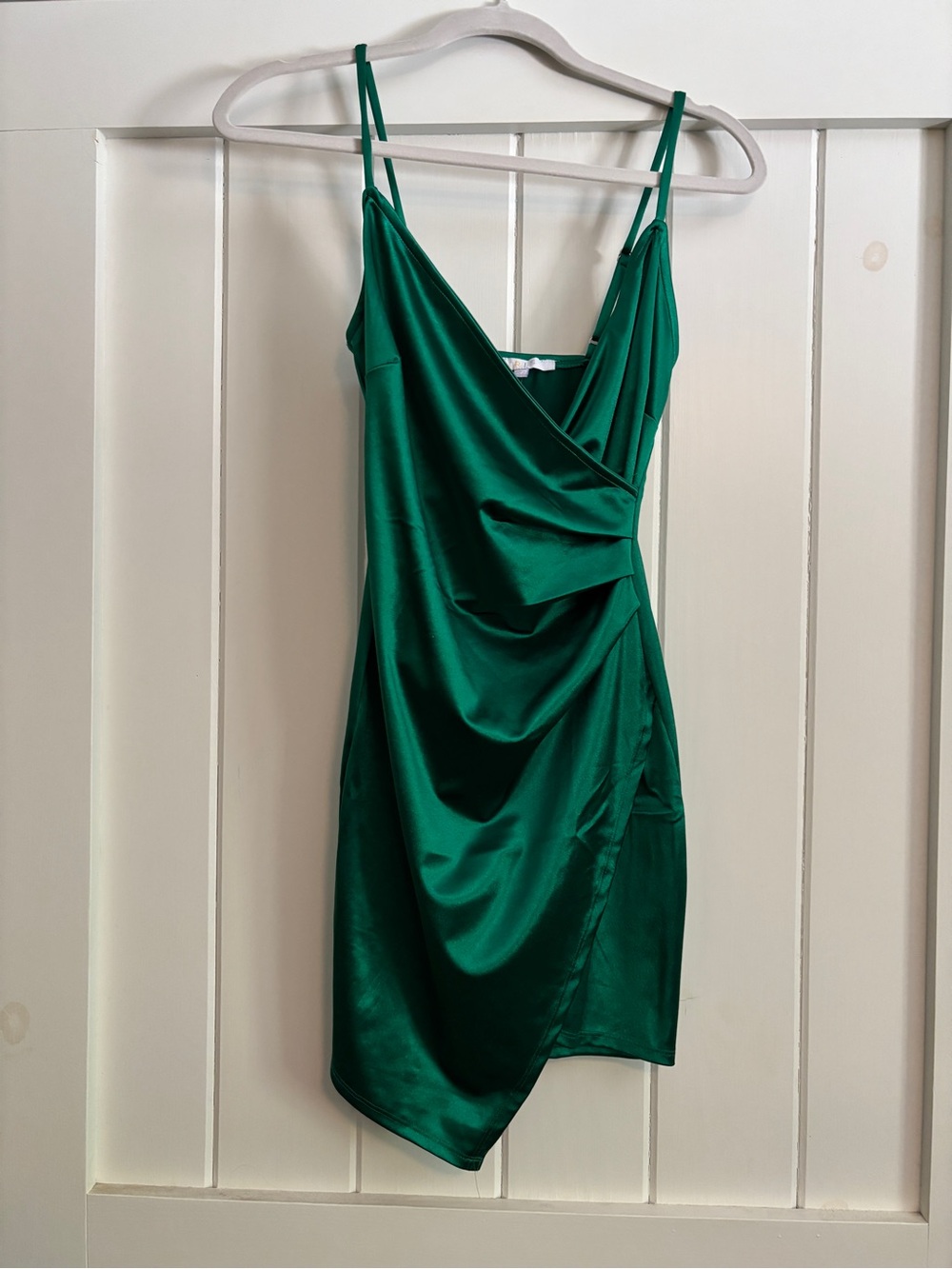 iris Green Satin Mini Slip Dress with Draped Detail